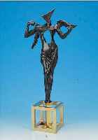 DALI, SALVADOR, DER SURREALISTISCHE ENGEL, BRONZEFIGUR AUF MESSINGSOCKEL, PATINIERT, NUM.1182/1500, PARIS 1984, HöHE CA. 55 CM, MIT ZERTIFIKAT ...
