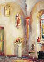 HANMANN, KARL, MITTE 20. JH., MANNHEIMER MALER, ÖL/STOFF, 77 X 62 CM, RAHMEN, INTERIEUR MIT MADONNEN- SKULPTUR