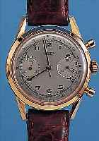 JAEGER ARMBANDCHRONOGRAPH, SCHWEIZ UM 1965, NEUTR. METALLGEH. ROSEVERG., EDELST.-BODEN GE-SCHR., VERS. BLATT, 30-MIN.-STOPPZäHLER, ...