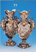 PAAR GROßE VASEN, DEUTSCH, UM 1900, STEINGUT, H. 44 CM, STIL. DOPPELHENKEL, L. BEST., BUNT BEMALT