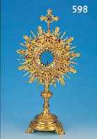 MONSTRANZ, FRANKREICH, UM 1890, METALL VERGOLDET, FEINER GUß, Z.T. GESTANZT PUNZIERT UND GRAVIERT, MIT STRASS- UND GLAS- STEINCHEN ...