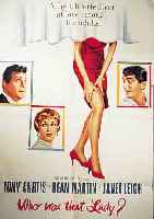 FILMPLAKAT, WHO WAS THAT LADY, 50/60ER JAHRE COLUMBIA-PICTURES, MIT TONY CURTIS, DEAN MARTIN UND JANET LEIGH, KNICKFALTEN, EINE BEZ. UNTEN ...