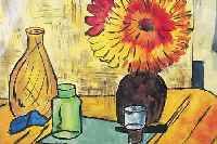 KOPP, HORST ALEXANDER, GEB. 1929, STILLEBEN MIT BLUMEN, FLASCHE UND GLAS, AQUARELL UND GOUACHE AUF PAPIER, HANDSIGN., CA. 36 X 47 ...