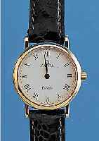 OMEGA DAMENARMBANDUHR DE VILLE, REF.-NR. 5951378, SCHWEIZ UM 1992, GG 750/000, FLACH/ ELEGANT, BAND M. OMEGASTIFTSCHL., SAPHIRFLACH-GL., ...
