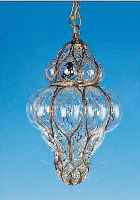 DECKENLAMPE, FRANKREICH, UM 1900, FARBLOSES GLAS IN DIE DRAHTFORM GEBLASEN, ELEKTR. ERNEUERT, H. CA. 33 CM