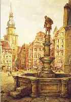 BECKER, OSKAR, DüSSELDORFER MALER DER 1. HäLF-TE DES 20. JH., ALTSTADTSZENERIE, MARKT- PLATZ, KIRCHE U. REICHE PERSONENSTAFFAGE, VERMUTLICH ...