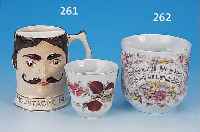 GROßE SCHNURRBARTTASSE, DEUTSCH, UM 1900, PORZELLAN, BUNTER BLUMENDEKOR, H. CA. 11 CM