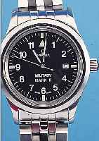 ORFINA HERRENARMBANDUHR MILITARY MARK II, REF.-NR. 6190, SCHWEIZ UM 1997, EDELST. SAT., EDELST.-BAND M. SICHERHEITSFALTSCHL., SOGEN. FLIEGERUHR, ...