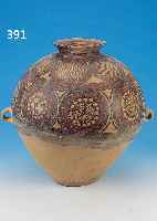 GROßER HENKELTOPF, CHINA, NEOLITIKUM, CA. 2500 V. CHR., BRAUNER TONSCHERBEN, H. 43 CM, D. 40 CM, BAUCHIGES GEFäß, INTERESS.SCHWARZE ...