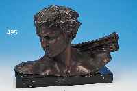 BRONZEBüSTE, SIGN. GAUKIOT, 30ER JAHRE, AUF MARMORSOCKEL, 31 X 43 CM, BEZ. BRONCE FRANCE, L. ALTERSSPUREN