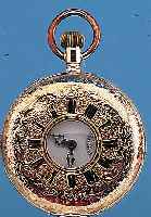HERRENTASCHENUHR 1/2 SAVONETTE, REF.-NR. 153497, SCHWEIZ UM 1900, ROSE-G. 585/000, RUNDUMGRAV., MONOGR. "MA", AUßENSTD.-ZEICHEN ...