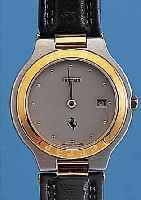 FERRARI HERRENARMBANDUHR, REF.-NR. 15400, SCHWEIZ UM 1995, EDELST. MATT., KRONE, LüNETTESOWIE SCHARNIERBANDANST. HARTVERG., ORIG.- LEDERB. M. ...