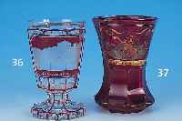 ANDENKENGLAS, BöHMEN, UM 1870-80, FARBLOSES RUBINIERTES GLAS, IN GESCHLIFFENER KARTUSCHE ANSICHT VON JOHANNIS- BERG, ...