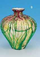 VASE, FRANKREICH, LIMOGES, UM 1910, , FARBLOSES SCHICHTGLAS MIT EINGESCHMOLZENER SILBERFOLIE, WEIß-OPAK üBERSTOCHEN, TEILS ROT ...