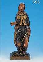 HEILIGENFIGUR, SPANIEN, 18. JH., WOHL HL. ROCHUS, HOLZ GESCHNITZT UND BUNT GEFASST, MIT ALTERSBEDINGTEN FARBABBLäTTE- RUNGEN, H. ...