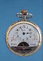 SWITO/HEBDOMAS HERRENTASCHENUHR 8-TAGE, NICKEL, SCHWEIZ UM 1920, EMAILBL. M. GOLD- PIQUETARB., FEIN HAARR., SCHWUNGBER. DER UNR. SICHTB., GR. ...