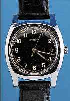 ETERNA MILITäRARMBANDUHR, REF.-NR. 3358107, SCHWEIZ UM 1938, EDELST., BODEN GESCHR., AUßER LEDERB. U. KRONE ORIG.-ZUSTAND, BLATT ALTERSBED. ...