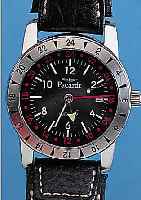 PACARD HERRENARMBANDUHR/GLYCINE AIRMAN 2000 WORLDTIMER, REF.-NR. 3764, SCHWEIZ UM 1999, EDELST. POL., BODEN U. KRONE GESCHR., BEI FERTIGST. ...