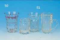 DREI BADEGLäSER, BöHMEN, UM 1870-1900, FARBL. GLAS, GESCHNITTEN U. GESCHLIFFEN, FA- CETTIERT, MIT GRAVIERTEN ANSICHTEN VON ...