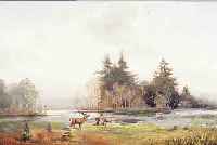 HEITSCH, CL. O.ä., ROMANTIKER DES 19. JH., HIER: ROTWILD AN EINEM WALDSEE, ÖL/LWD., SCHWER LESBAR SIGN., DAT. 1893, 60 X 80 CM, R.