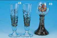 WEINRöMER, STUDENTIKA, SüDDEUTSCH, UM 1900/10, GLAS, FARBLOSE KUPPA UND BRAUNER FUß, BUNTE WAPPENMALEREI, GOLDSTAFFAGE, L. BERIEBEN, H. CA. ...