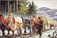 SCHNEIDER, WILHELM, *1896 HEIDELBERG, SCHü- LER DER KARLSRUHER AKADEMIE, WIRKTE IN CRAILS-HEIM, PFERDEGEZOGENER HOLZWAGEN IN WINTER- LICHEM ...
