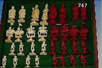 SCHACHSPIEL, CHINA, MACAO, UM 1860/70, , ELFENBEIN GESCHNITZT, KöNIG 10 CM, BAUER 6 CM SEHR AUFWENDIG GESCHNITZT, WEIßER KöNIG STELLTGEORG III ...