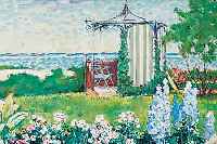 BAUXDREXEL, EDUARD, *1890 MüNCHEN - 1968, STUDIERTE AN DER AKADEMIE MüNCHEN, WERKE U.A. IN DER NEUEN PINAKOTHEK, HIER: GARTEN MIT PAVILION ...