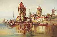 HOLLäNDISCHER KüNSTLER, 1. HäLFTE 20. JH., HIER: BLICK AUF EINEN HOLLäNDISCHEN HAFEN, ÖL/LWD., SPäTER BEZ. L. VAN HOWE, DOUBL., 69 X ...