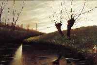 UNBEKANNTER KüNSTLER UM 1900, ABENDLICHE STIMMUNG AM FLUSSTAL, ZWEI GEGENSTüCKE, JE- WEILS MIT PERSONENSTAFFAGE, ÖL/LWD., (L. ...