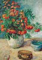 UNBEKANNTER KüNSTLER UM 1930, STILLEBEN MIT HERBSTBLUMEN, ÖL/LWD. (DOUBL.), SCHWER LES- BAR SIGN., 80 X 60 CM, R.