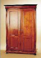 ZWEITüRIGER SCHRANK, CA. 1870, KIRSCHHOLZ MASSIV, ZERLEGBAR, REST. MIT ERGäNZUNGEN, OHNE EINLEGEBöDEN UND SCHLüSSEL, RESTE ALTEN ...