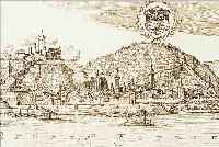 KONVOLUT VON 6 BLATT, MIT ANSICHTEN V. BACHARACH: 1.) SELTENER KUPFERSTICHK. V. B. PIERE VAN DER AA, GA. üBER DEN RHEIN WäHREND DER ...