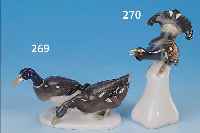 PORZELLANFIGUR, ROSENTHAL, UM 1950, US-ZONE,7 X 13 CM, SIGNIERT HIMMELSTOSS, ZWEI ENTEN, UNTERGLASURBEMALUNG