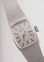 TISSOT DAMENGOLDBANDUHR, REF.-NR. 6753, SCHWEIZ UM 1968, WG 585/000 RHOD., BODEN GEDR., VERS. BLATT, FORMANKERW., 17 ST., ...