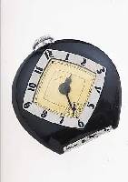 NEW HEAVEN TASCHEN/TISCHüHRCHEN, USA UM 1940HUFEISENFORM AUFSTELLBAR, ART DECO, METALL SCHW. LACKIERT, NUTZSP., STIFTENANKERW. M. ...