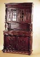 AUFSATZBUFFET, FRANKREICH, UM 1890, EICHE MASSIV, MIT SäULENDEKOR, OBERTEIL VER- GLAST, GALERIE UND MITTELTEIL REPARIERT, MARRIAGE, ...