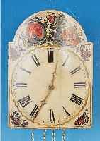 SCHILDERUHR, SCHWARZWALD, UM 1860, FLORAL BEMALTES BOGENZIFFERBLATT, Z.T. RESTAURIERT, MESSINGZEIGER, HOLZPLATINENWERK, WECHSELRAD, ...
