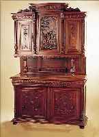 AUFSATZBUFFET, FRANKREICH, UM 1890, NUßBAUM MASSIV, REICH GESCHNITZT, OBERTEIL PAAR VOR BERGLANDSCHAFT, VOLLSäULENDEKOR ...