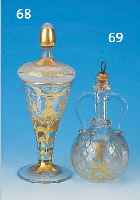 DOPPELHENKELFLASCHE, BöHMEN, 19. JH., FARBLOSES GLAS, H. 24 CM, REICH BEMALT, GOLDSTAFFAGE