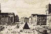 DöRR, FERDINAND, RADIERUNG, MARKTPLATZ IN KARLSRUHE, HANDSIGNIERT, UNTER GLAS, RAHMEN, 26 X 39 CM