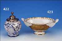 DECKELGEFäß, HOLLAND/ÖSTERREICH, 19. U. 20. JH., FAYENCE BEMALT, SILBERDECKEL WIEN 1833, 13-LöTIGES SILBER, H. 21 CM