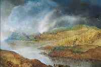EMRATH, VOLKER E., 80ER J., ÖL/SPANPLATTE, 25 X 29 CM, RAHMEN, MYSTISCHE LANDSCHAFT, FEINE MALEREI, RüCKSEITIG, SIGNIERT ...