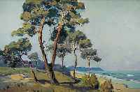 BAUER, HORST, SWINEMüNDE, ÖL/LWD., 60 X 80 CM, STRANDLANDSCHAFT MIT BäUMEN, SIGNIERT, RAHMEN BESCHäDIGT