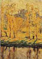 DUSCHEK, RICHARD, * 1884 BERLIN, CHARLOTTENBURG, ÖL/HOLZPLATTE, 42 X 40.5 CM, UFERLANDSCHAFT MIT BäUMEN, SIGNIERT, ...