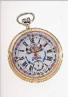 AERO WATCH HERRENTASCHENUHR, SOGEN. KUHUHR, REF.-NR. 1004, SCHWEIZ UM 1975, METALL VER- N., RüCKS. GRAV. DARST. EINER KUHSTALLSZENE, EMAILFARB. ...