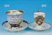TASSE MIT UNTERTASSE, ROSENTHAL, 20ER JAHRE, PORZELLAN, H. 11 CM, PORTRAIT EINER FRAU