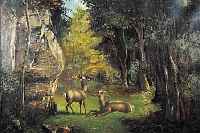 DUVAL, VICTOR, GEB. IN PARIS, 19. JH., REHE AUF EINER WALDLICHTUNG, ÖL/LWD, RE. U. SIGN. UND DAT. 1889, CA. 50 X 60 CM, RESTAU- RIERT, ...