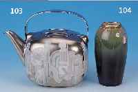 TEEKANNE, ROSENTHAL/PAOLOZZI, PORZELLAN, H. 16 CM B. CA. 19 CM, HENKEL AUS METALL, LIM. 440/500