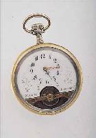 HEBDOMAS HERRENTASCHENUHR, 8-TAGEWERK, SCHWEIZ UM 1920, MESSING VERN., RüCKS. RELIE- FIERT DARST. EINES LöWEN, BER., EMAILBL., L. BESCH. ...